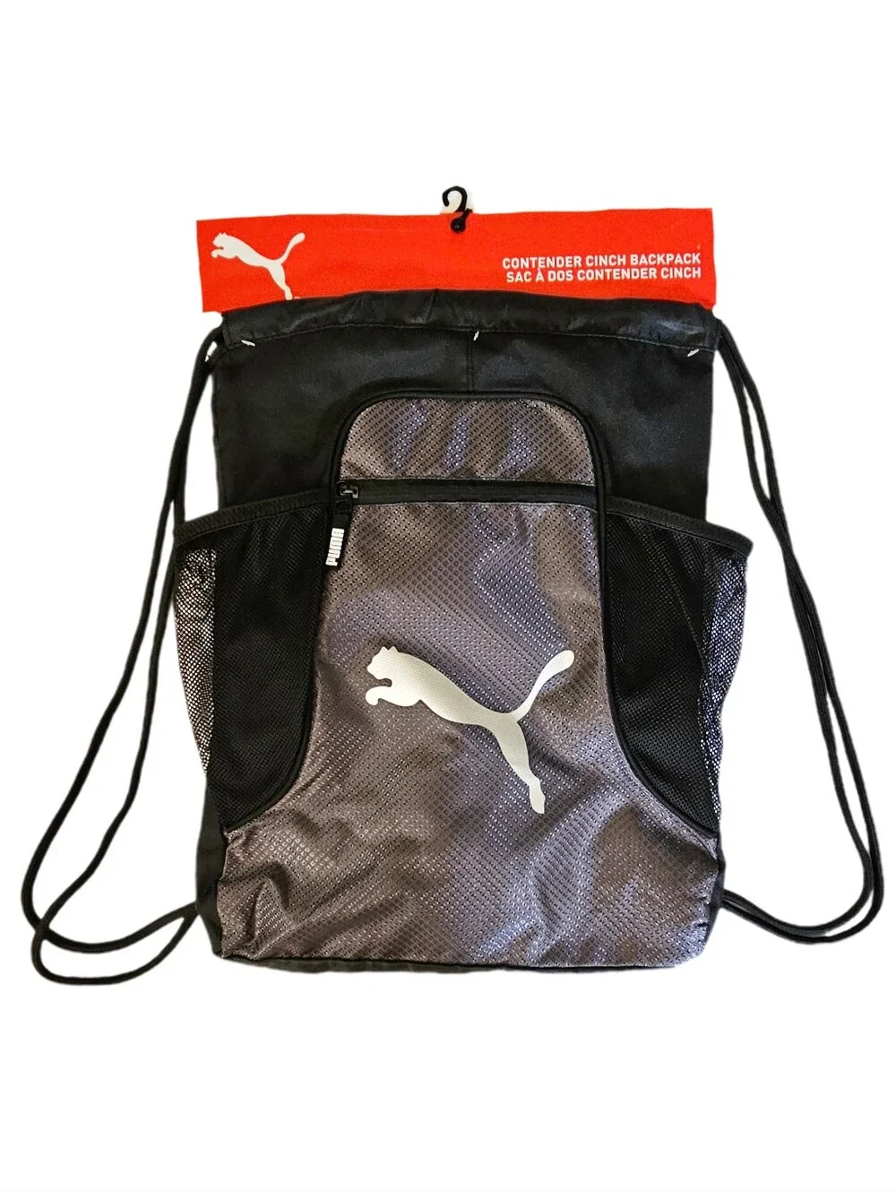 PUMA Evercat Contender drawstring cinch bag grey black mens boys unisex backpack